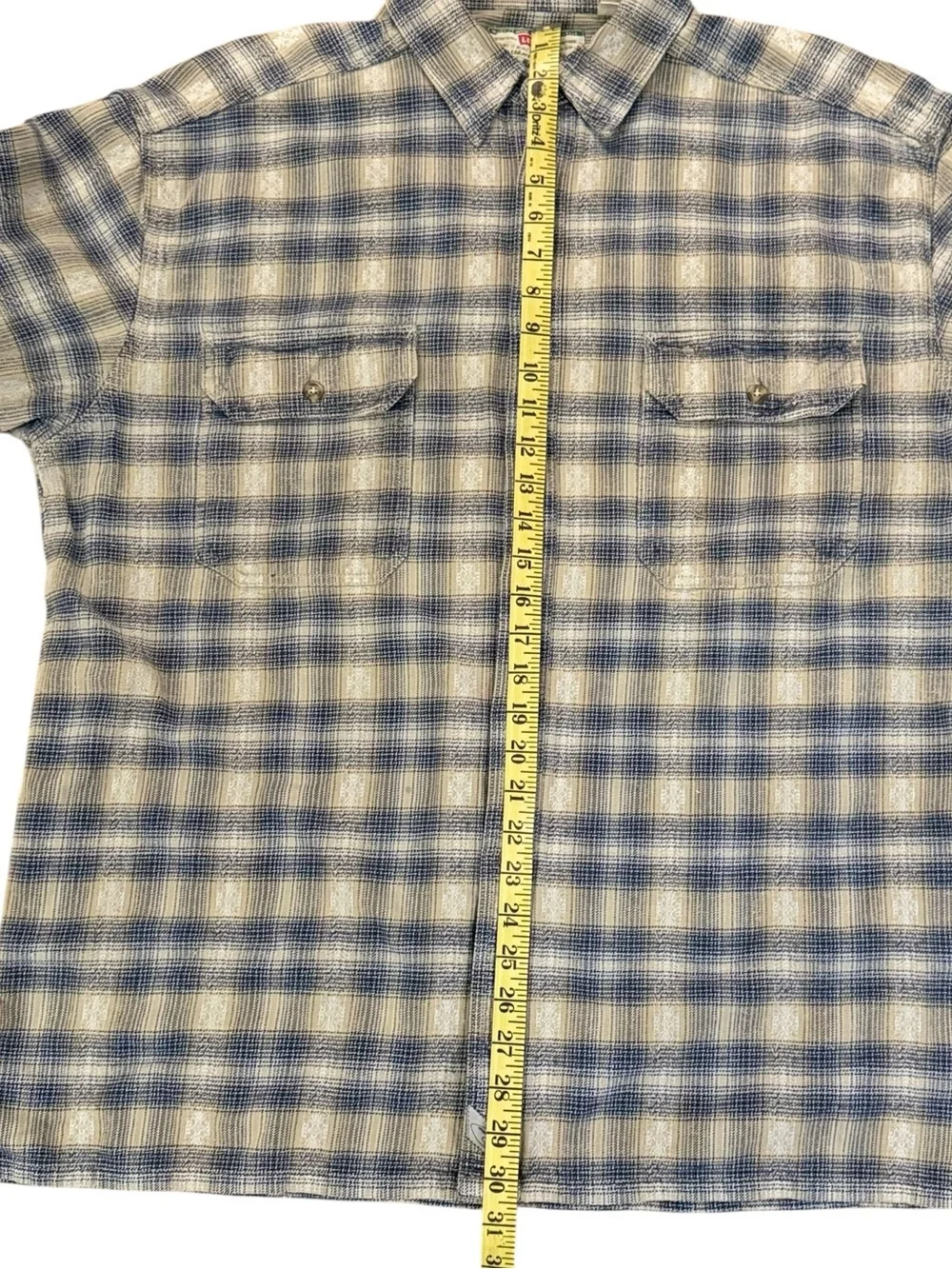 Vintage 90s Levi’s Heavy Cotton Flannel Workwear Shirt Plaid Blue Tan XL